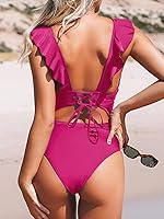 Vista 2 de CUPSHE - Traje de baño de una pieza con volantes y cuello en V para mujer, con cordón
