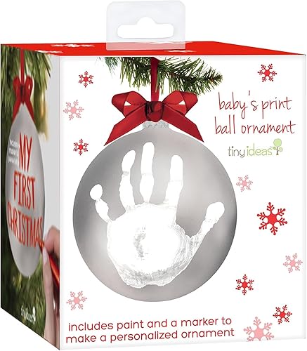 Miniatura 8 de Tiny Ideas Adorno de bola de huella de mano para bebé, incluye pintura para impresión de bebé, regalo de recuerdo navideño de Newborn, adorno
