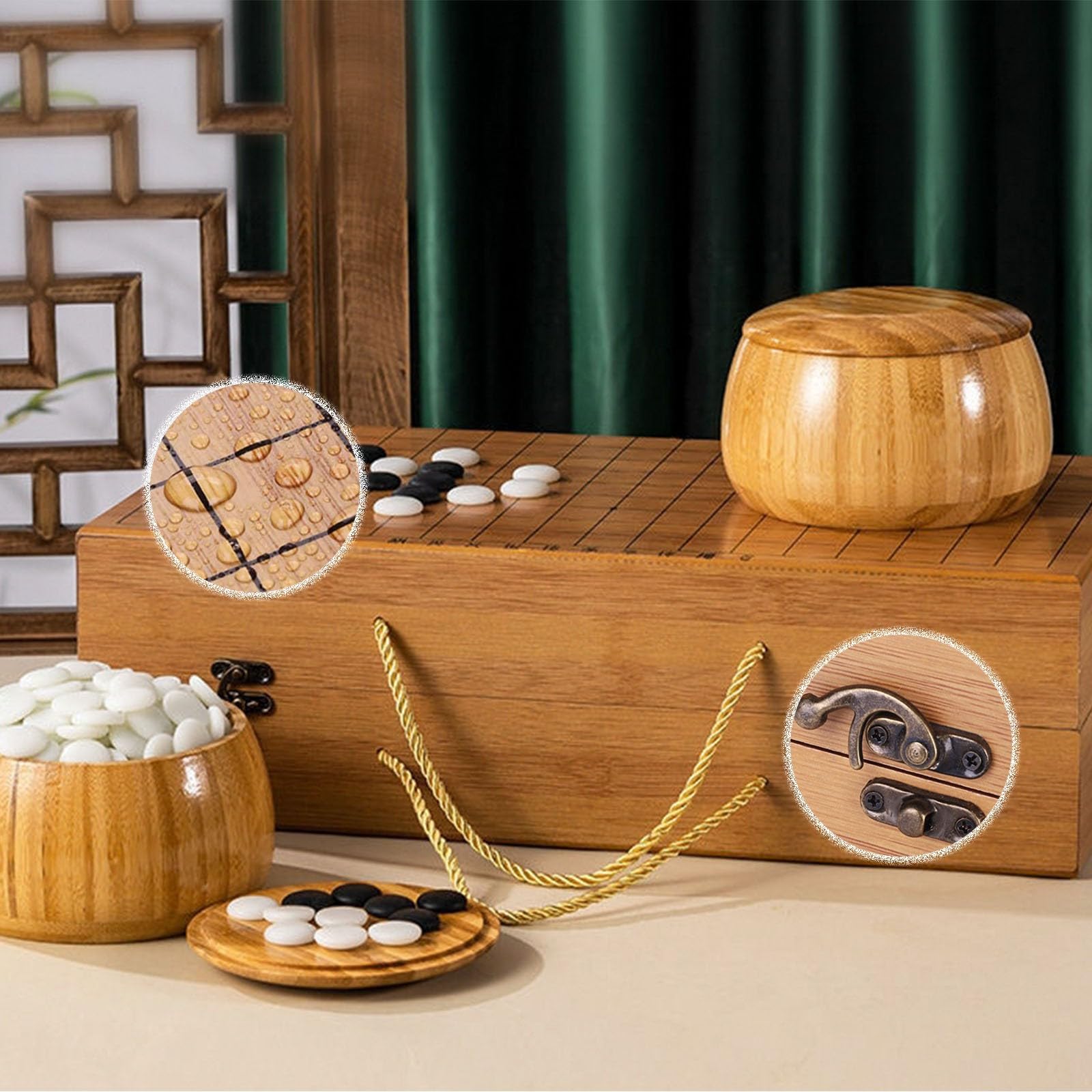 Premium Bamboo Go Set mit 361 Bakelit-Steinen und Schalen, wendbares wasserdichtes Design für Anfänger und zwei Spieler Gameplay (b,e)