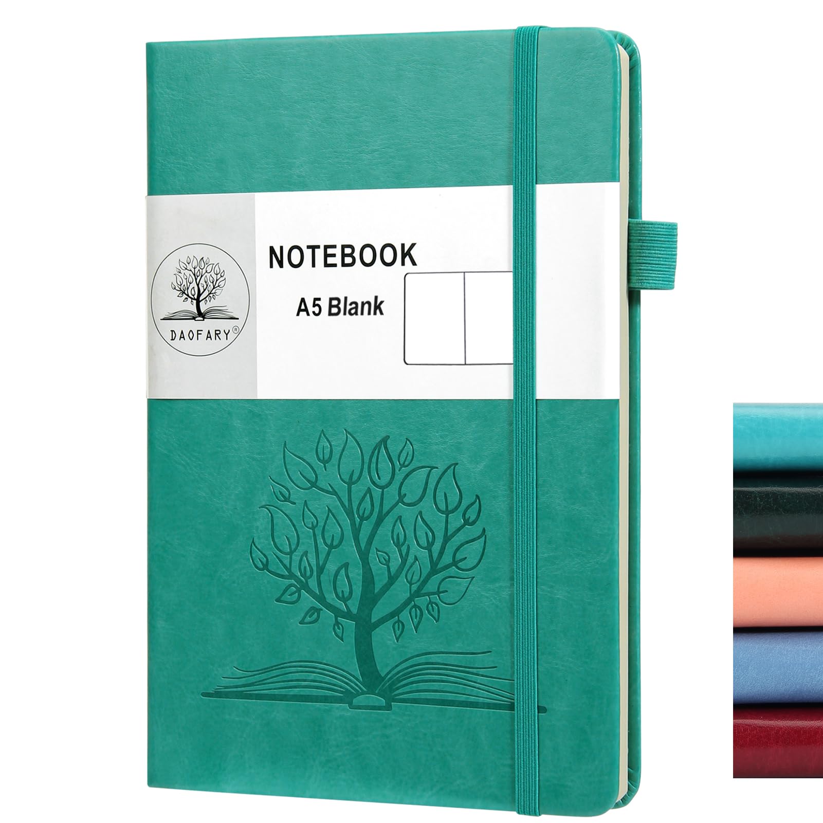 Daofary A5 Journal Notebook, Leather Blank Notebooks 160 Pages Diary 100gsm Thick Paper Writing Hardcover Notebook with Pocket for Work Men Woman 8.4 x 5.7 in (1 Pack-Blank, Blue-green)