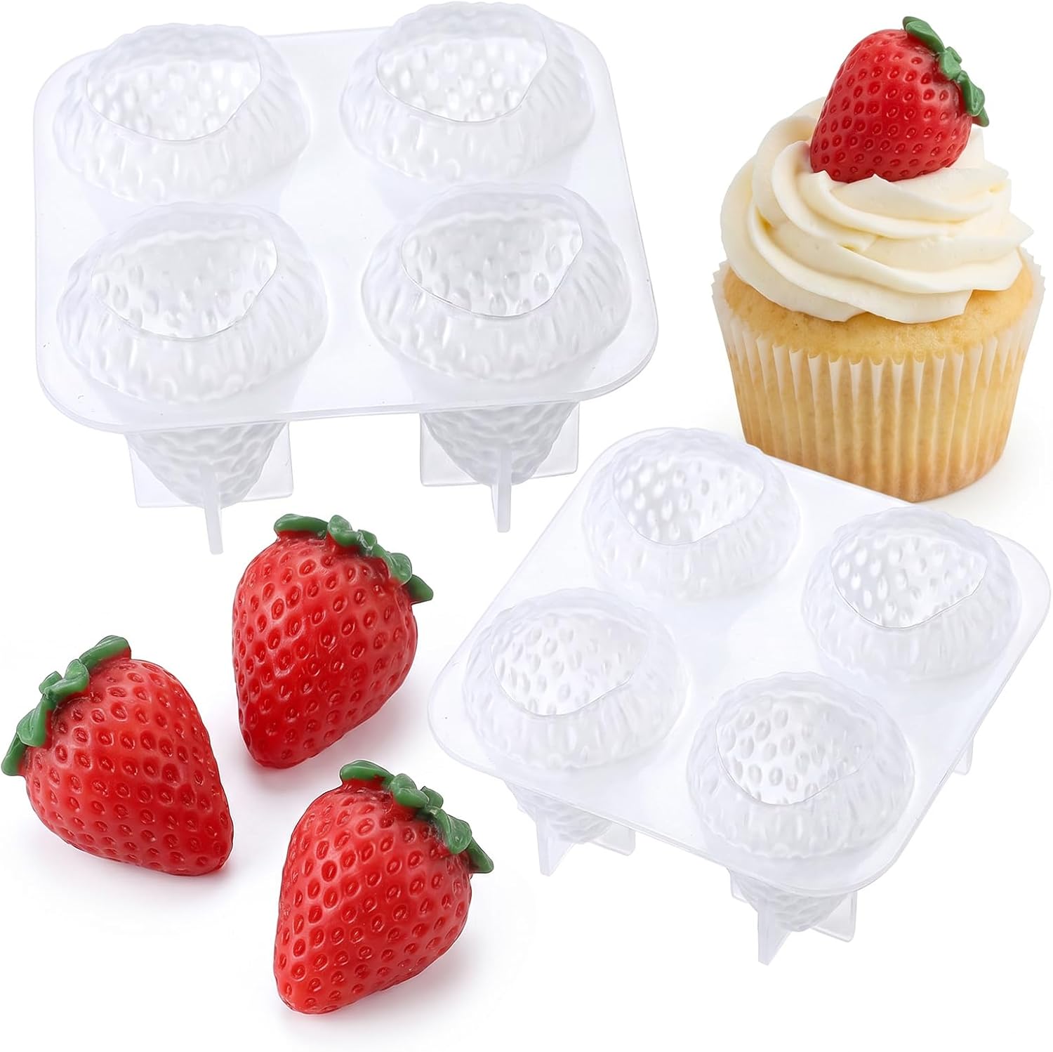 2 Pcs Strawberry Mold Silicone, 3D Strawberry Fruit Shaped Molds