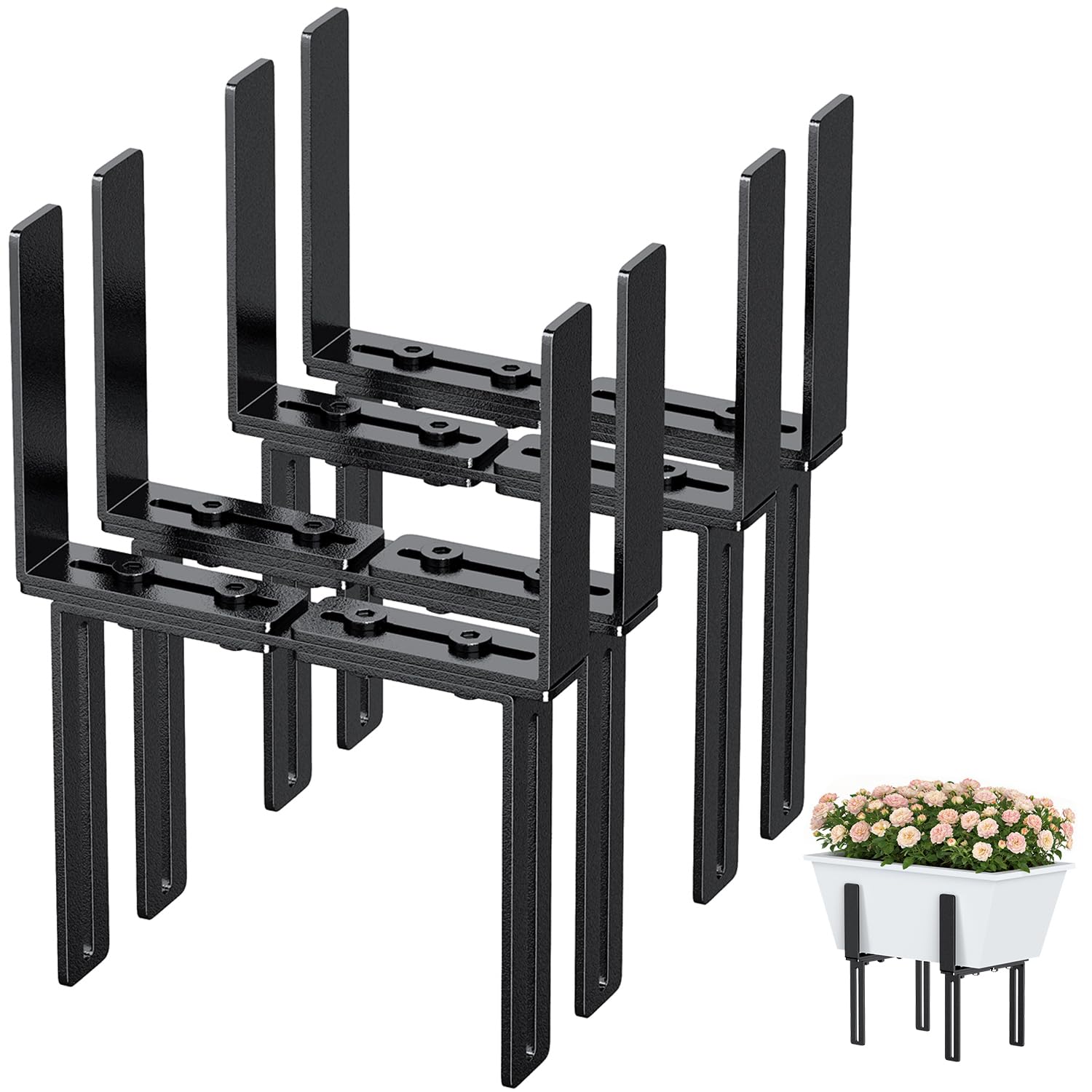4er H-Form Blumenkastenhalterung, Balkonkasten Halterung Ohne Bohren Passend für Balkongeländer von 1,5–32 cm und Blumenkasten von 15–23 cm, Blumenkasten Halterung für Balkonkasten Geländerkasten