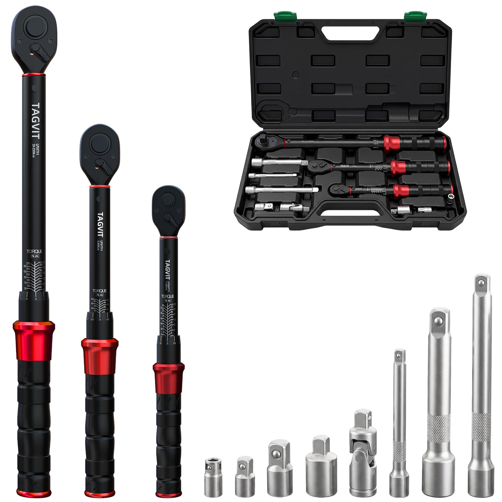Klucze dynamometryczne 1/4", 3/8" i 1/2", 3-częściowy zestaw kluczy dynamometrycznych (1-25N.m5-60N.m20-220N.m)