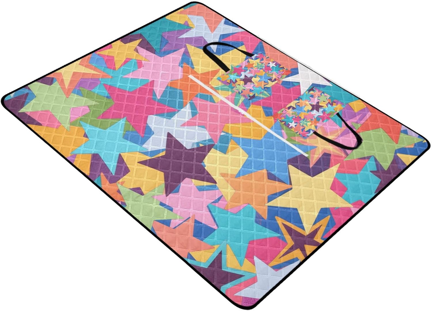 Picnic Basket Set Soft Park Beach Picnic Blanket for Women 30s Spring Gifts Colorful Cartoon Stars are Fashion 60x80in