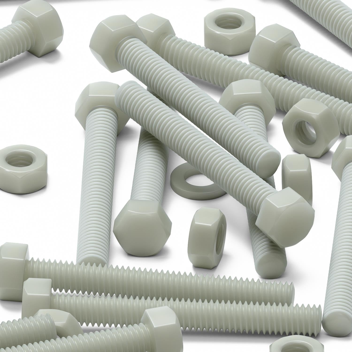 20x Viti a testa esagonale naturali in nylon PA66+GF M6 x 70 mm + dadi | Usa una chiave o una bussola sulla testa esagonale rialzata per montarla e rimuoverla.