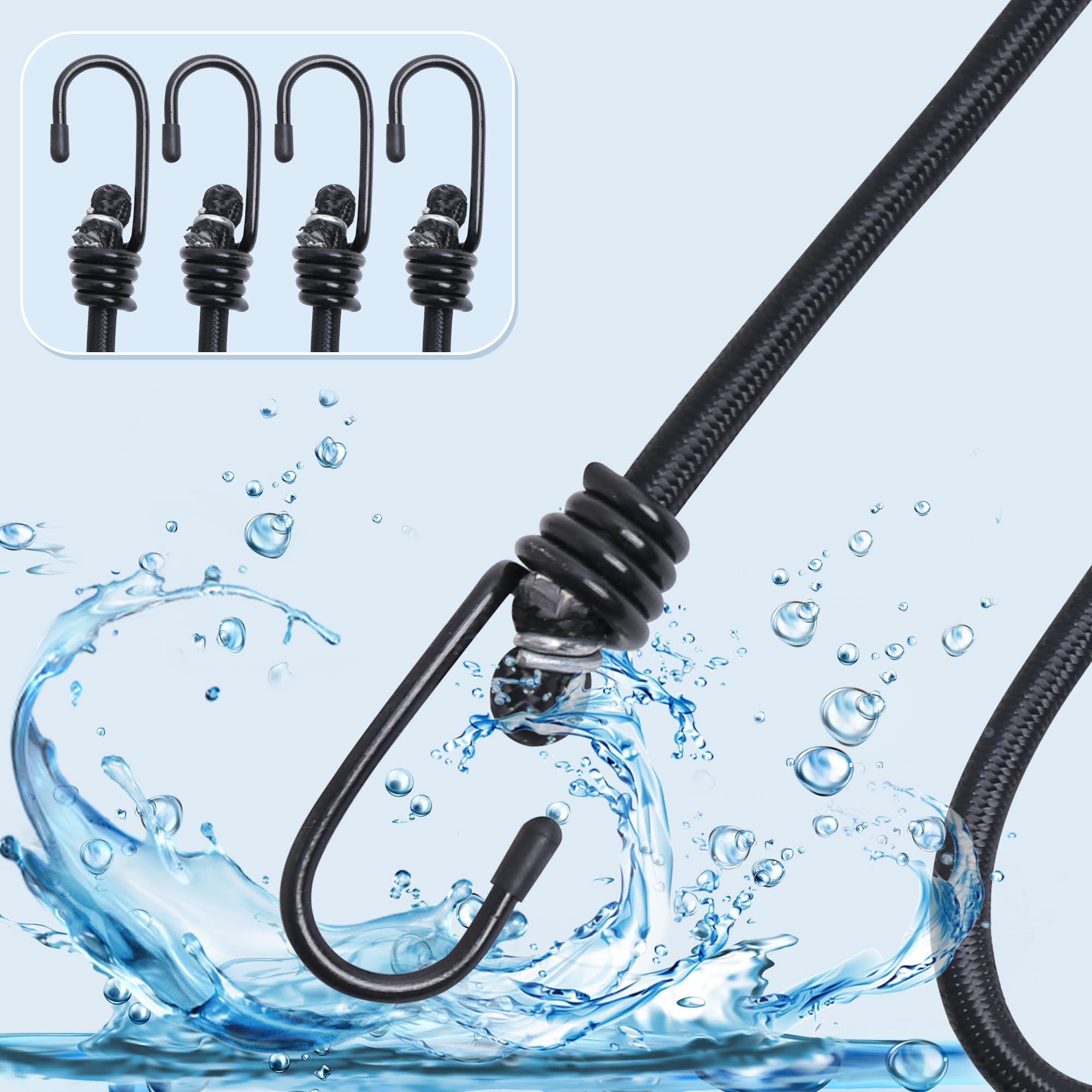 Bungee Cords with Hooks, Heavy Duty Outdoor Elastic Bungee Straps，Industrial Grade Bungee Rope for Securing Tarps/Luggage/Tents/Bikes/Garden Tidying 4