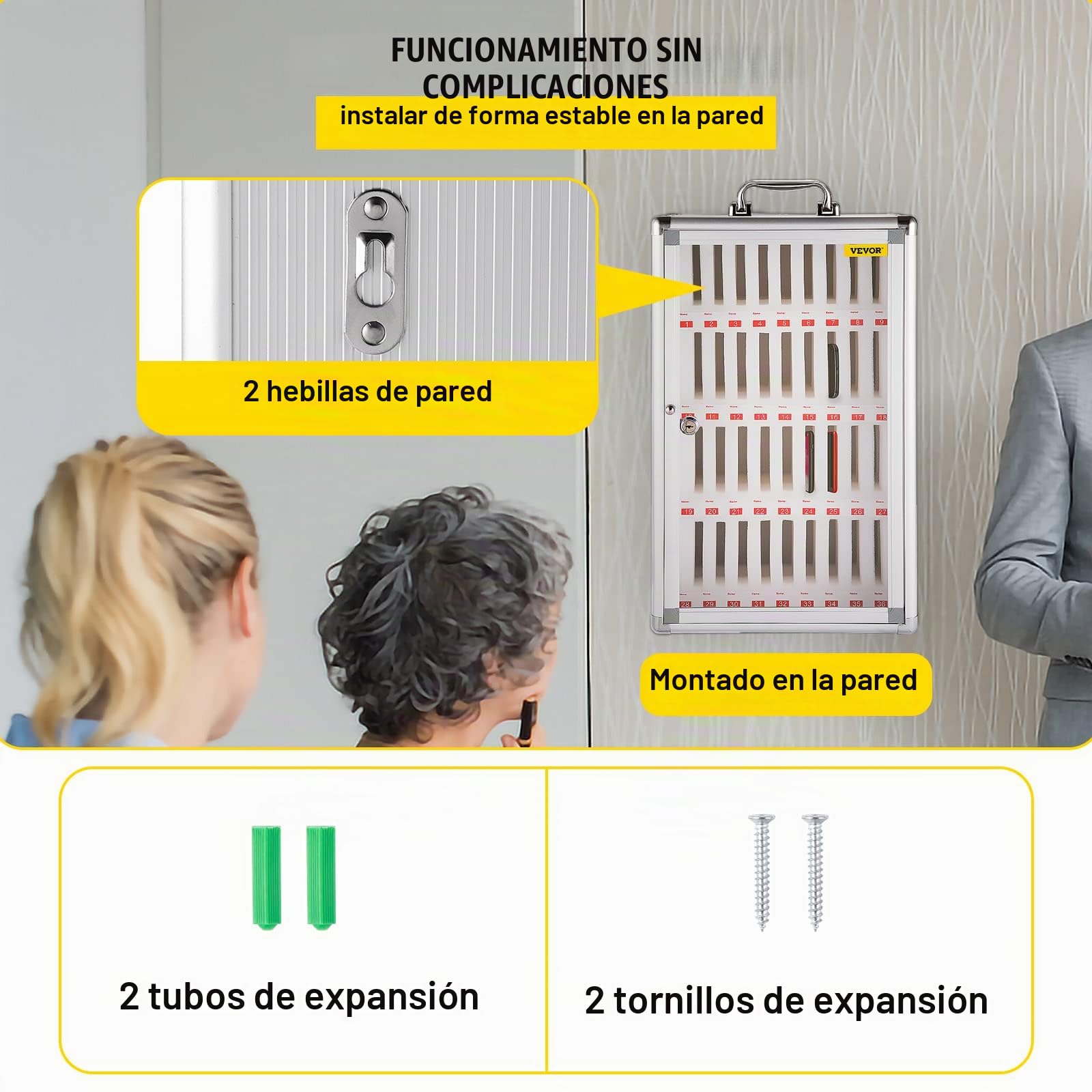 VEVOR Caja de Casillero de Almacenamiento de Teléfonos 32x20x51 cm Caja de Administración de Celular Cojinete de Carga 20 kg Caja de Almacenamiento de Teléfonos con 36 Ranuras y 2 Llaves para Clases