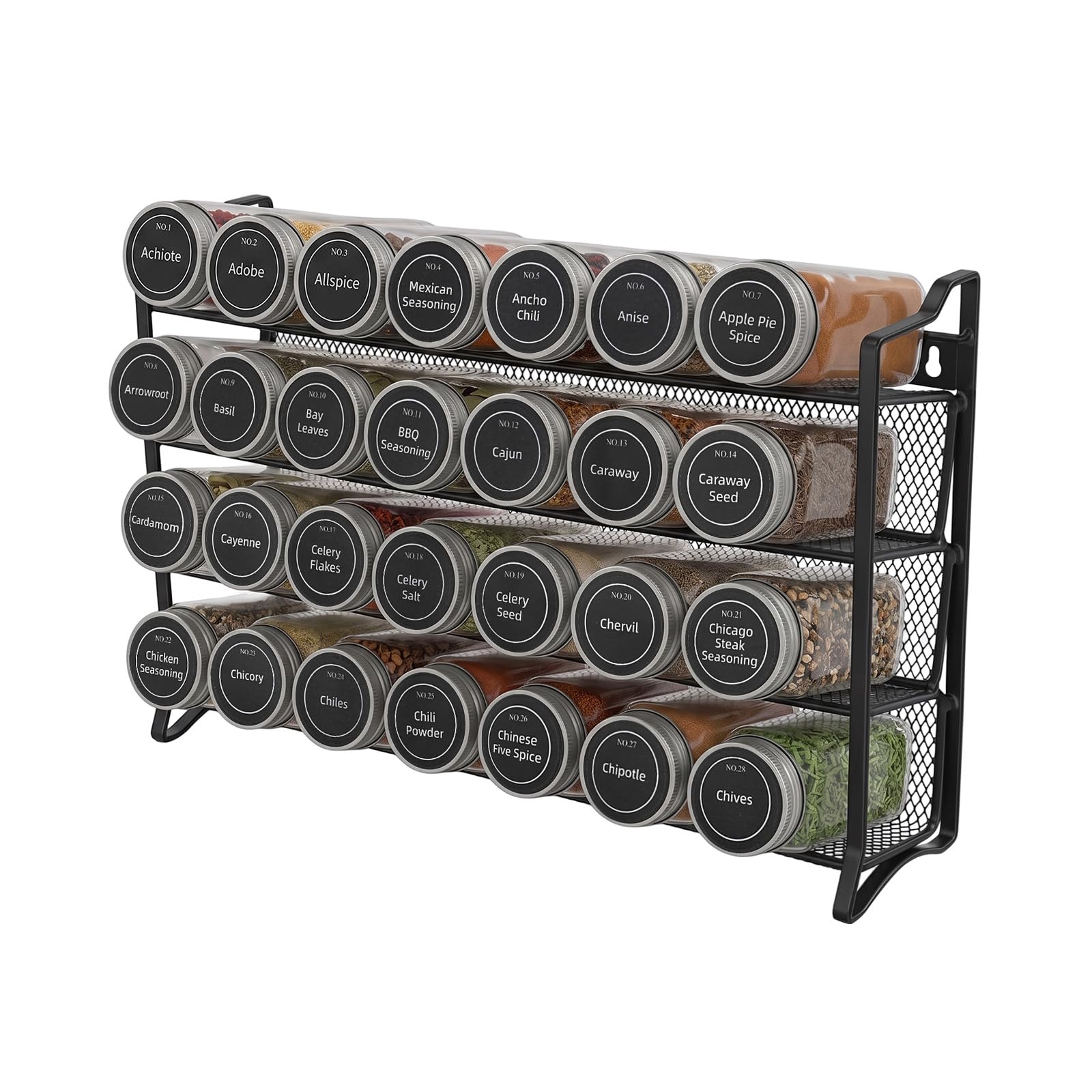 Étagère à épices 4 niveaux 28 bocaux en fer 5 kg Montage mural portable