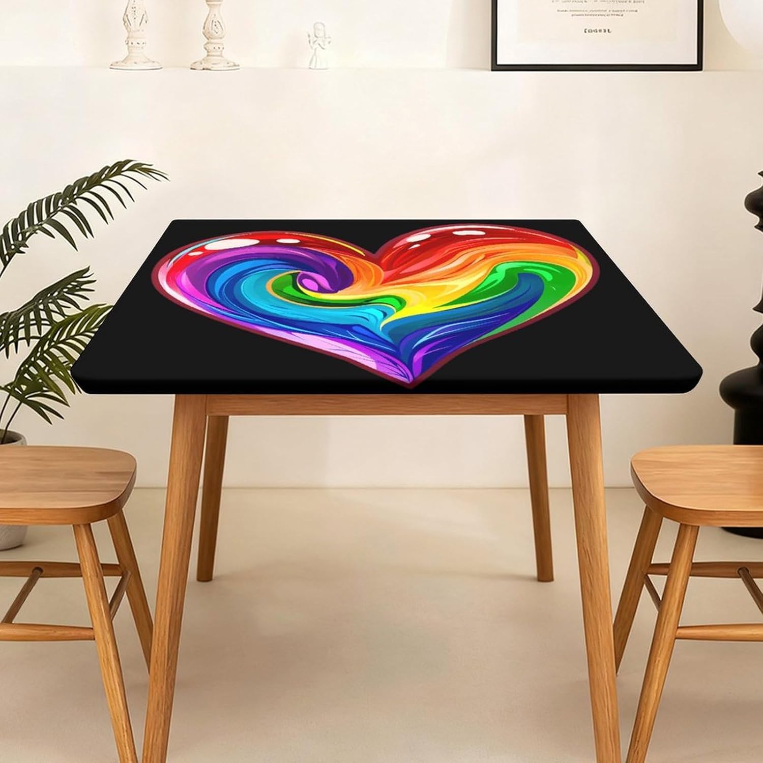 LGBT Rainbow Heart Square Tablecloth Print Table Cloths Table Cover Wedding Party Holiday Decor