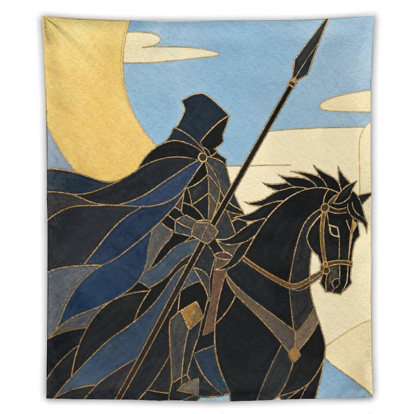 H3B8U2Y5 Moon Horseman Wall Tapestry, Geometric Art, Blue Gold Geometry