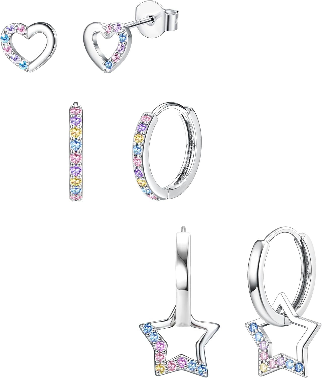 YADOCA 925 Sterling Silver Earrings Hypoallergenic Hoop Earrings for Girls Women Cute Toddler Earrings Kids Earrings Jewelry for Teen Girl Heart Star CZ Butterfly Stud Earrings Set for Sensitive Ears