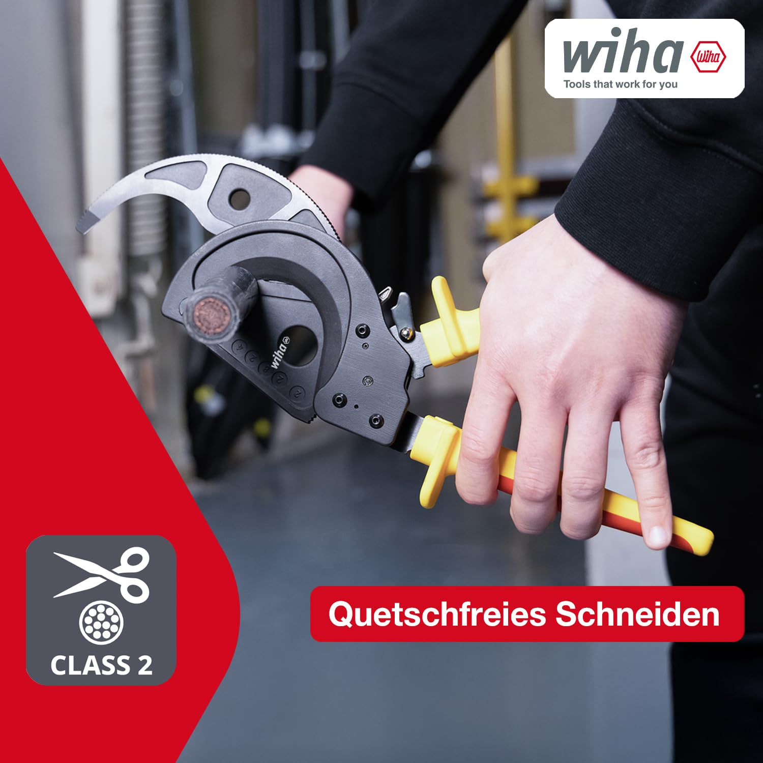 Wiha Kabelschneider bis 500 mm² I Ratschenkabelschneider für Cu- und AI-Kabel I Kabelschere mit Ratschenprinzip I Ratschenschneider für Aluminium- und Kupferkabel
