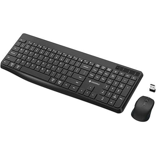 Wireless Keyboard and Mouse Combo,KOORUI 2.4G/Bluetooth Silent Full Size Ergonomic Keyboard with 12 Shortcut Keys & 5 DPI Mouse,Cordless,Battery Included,Compatible for Laptop/PC/Windows/Mac