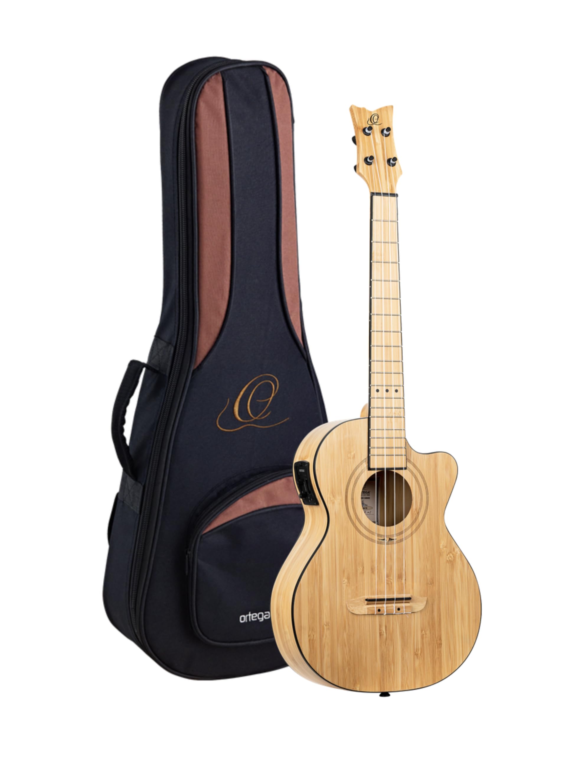 Ortega Bamboo Series - Ukulele baritono con elettronica, in bambù massiccio, con custodia professionale (RUNAB-BA)