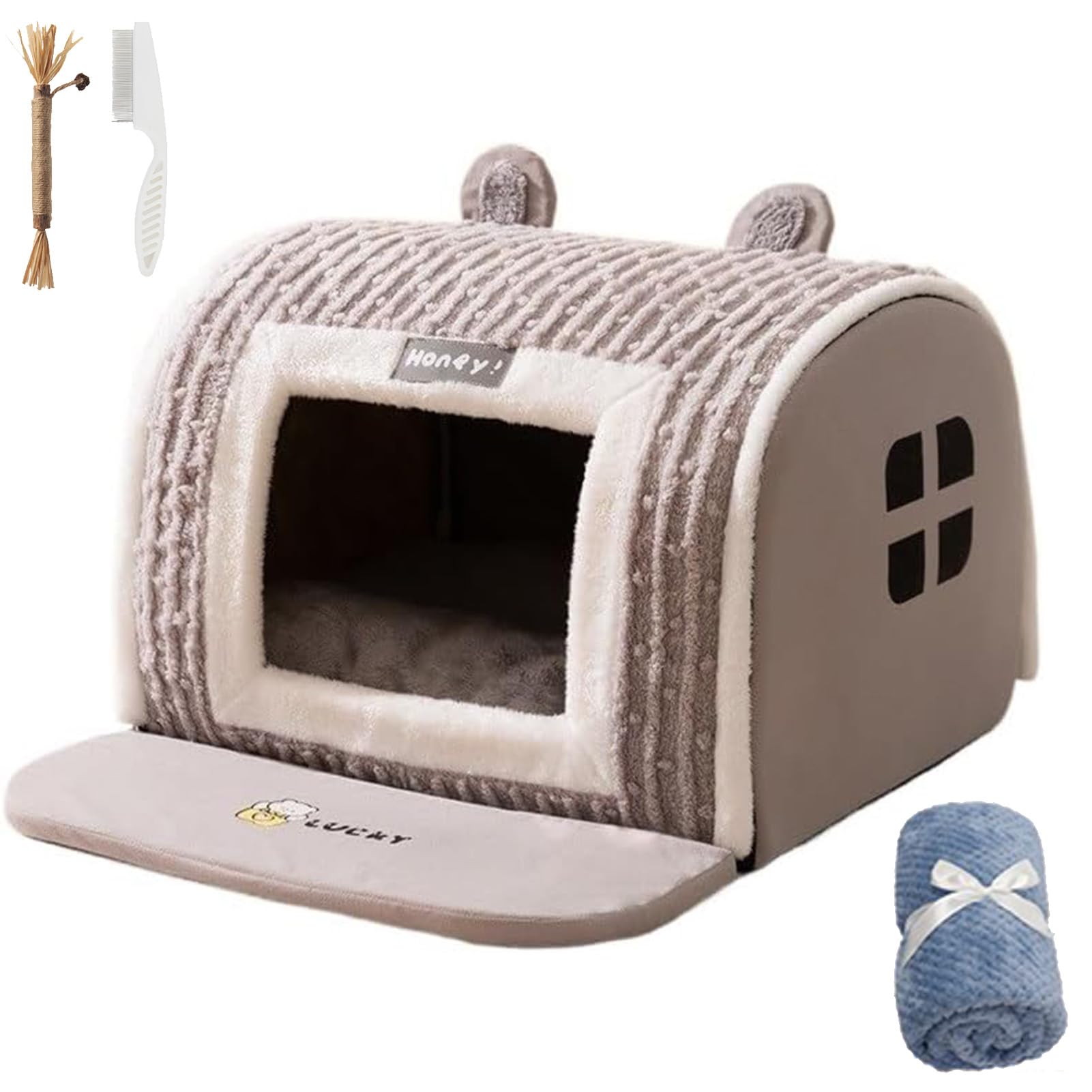 Furry Hut Dog Bed, Extra Large Indoor Soft Cozy Dual-Layer Deep Sleep Dog House with Removable Cushion, Soft Plush Dog Cave Bed Covered Dog Bed for Medium Large Dogs (S,Grey-1)