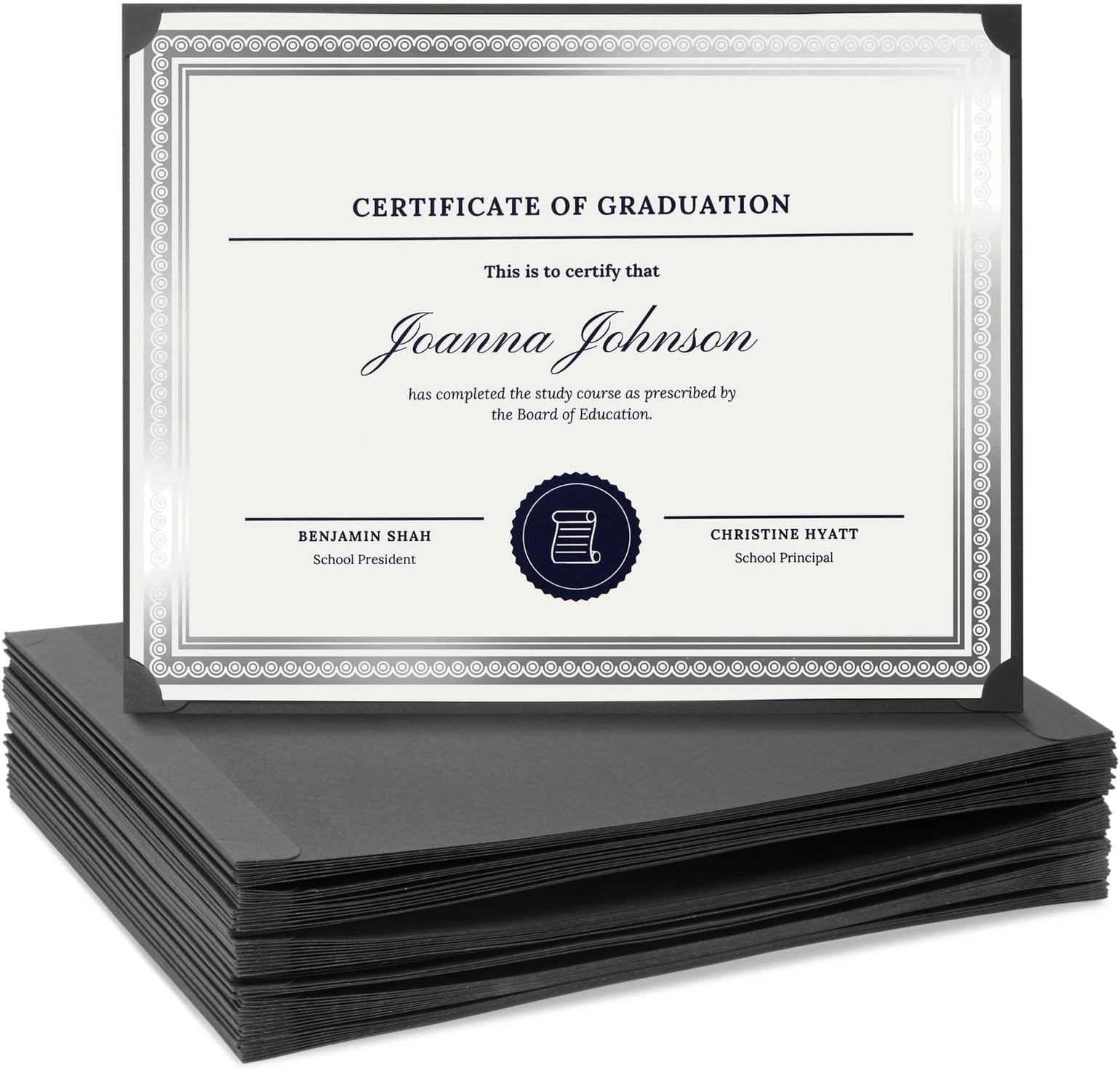 Sustainable Greetings 48-Pack Certificate Holder - Diploma Holder, Single Sided Holder for Letter-Sized Award Certificates and Documents Display, Black, 11.2 x 8.8 Inches