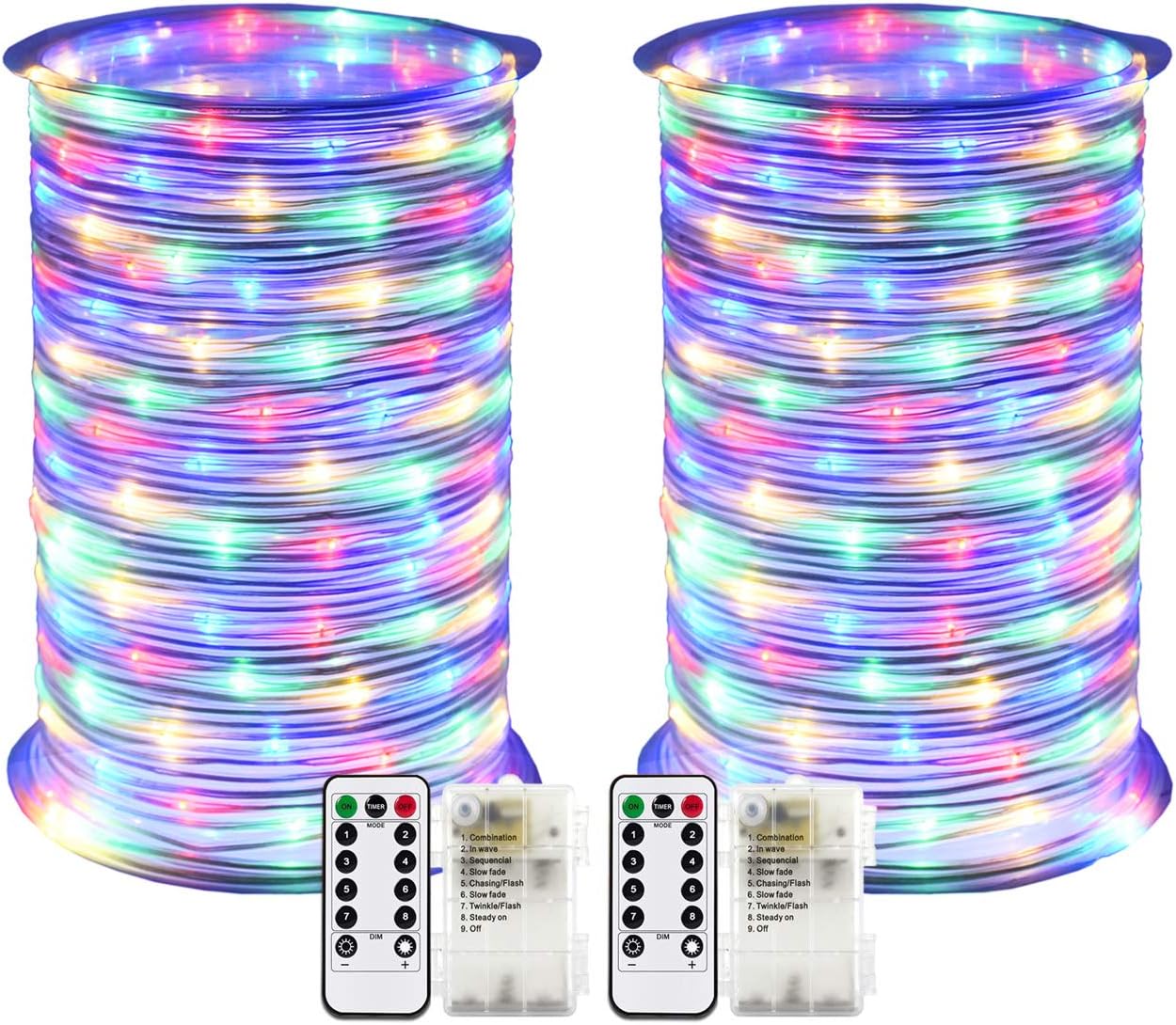 RcStarry 2 Pack LED Rope Lights Battery Operated String Lights 33ft/10M