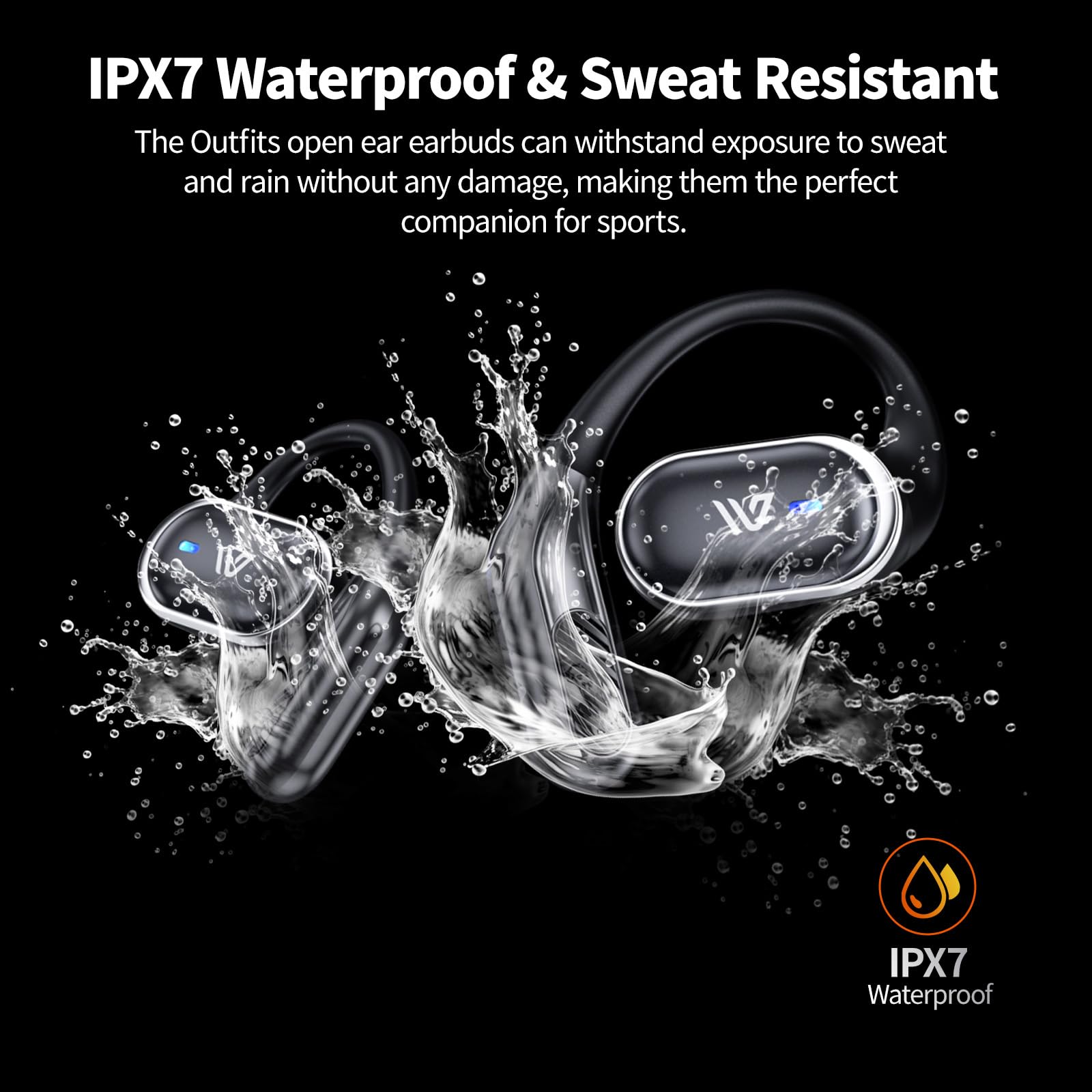Weofly Outfits - Auricolari aperti, senza fili, Bluetooth 5.4, leggeri, con microfono, cancellazione del rumore, IPX7, impermeabili, per corsa, sport, esercizio (nero)