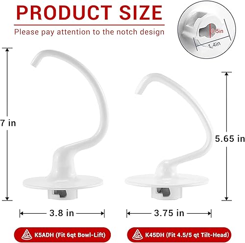 Miniatura 8 de K5ADH - Gancho de masa para batidora KitchenAid de 6 cuartos de galón, repuesto para mezcladoras KitchenAid Professional serie 600, color blanco