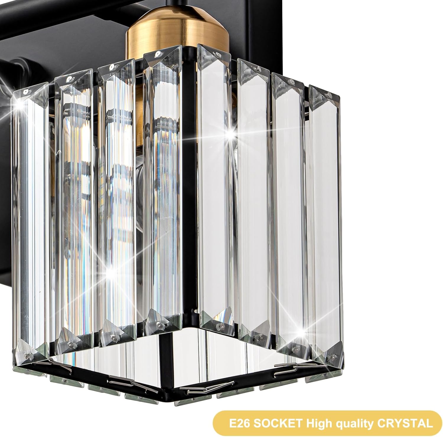 Modern Crystal Bathroom Vanity Light Fixture,Matte Black and Gold Crystal Bathroom Lighting Fixtures Over Mirror,2-Light Vanity Lights Vintage Wall Light Fixtures