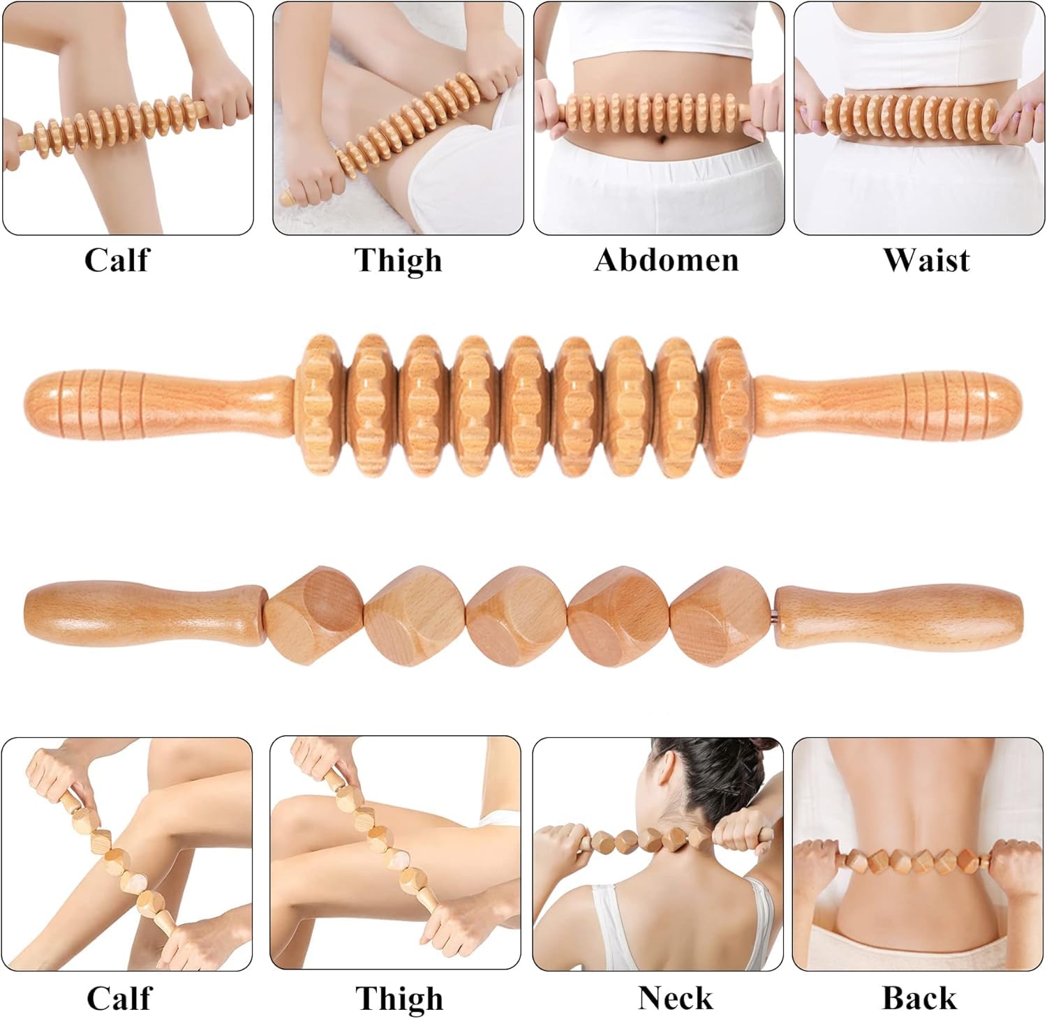 8-teiliges Massagetherapie-Set aus Holz – Lymphdrainage und Körperkonturierungswerkzeuge für Cellulite-Reduktion, Muskelschmerzen, Home Spa Sculpting – Maderoterapia Wellness Kit