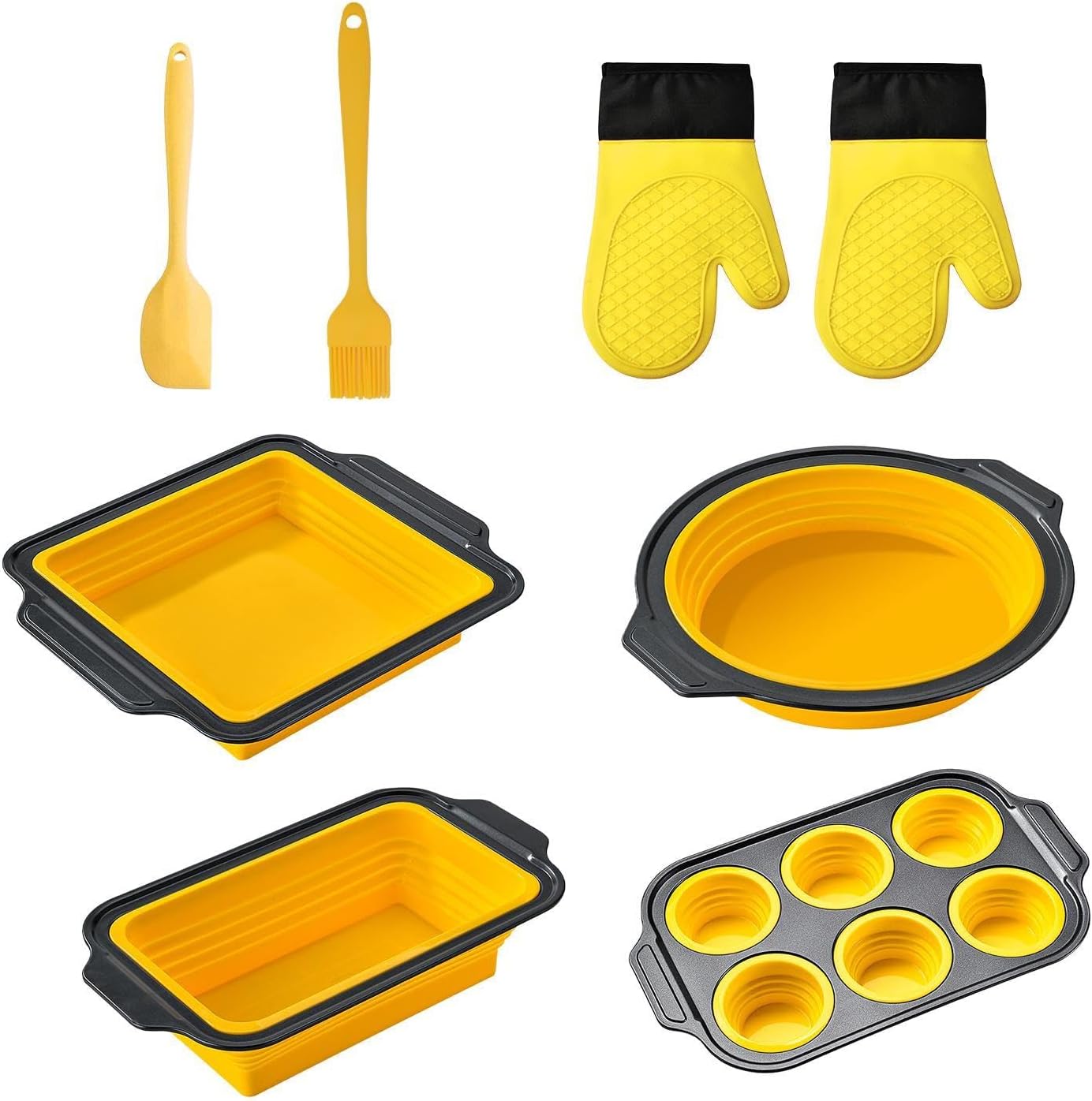 Silicone Baking Utensils Set | Flexible Baking Tableware, with Mitts, Scraper and Brush, Set with Silicone Baking Mould | for Cupcakes Bread Biscuits Muffins Eggs Donuts