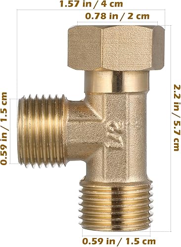 Miniatura 2 de VILLCASE Válvula Add-A-Tee de parada de ángulo de latón, 2 piezas de accesorios de compresión en T Adaptador de válvula de 3 vías para conector Codo