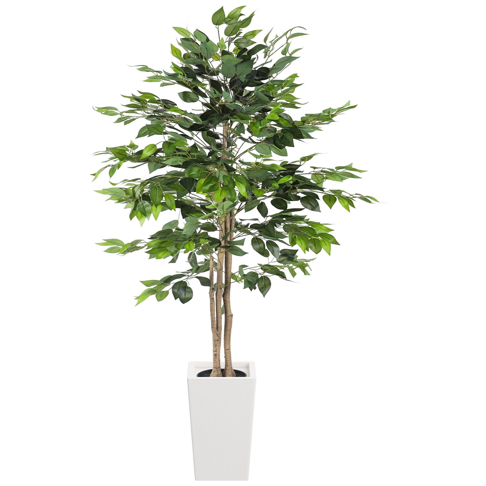 YOLEO 6FT Artificial Ficus Tree with White Tall Planter, Lifelike Fake Silk Tree Indoor, Faux Ficus Tall Plant for Living Room Bedroom Balcony Corner Office Decor