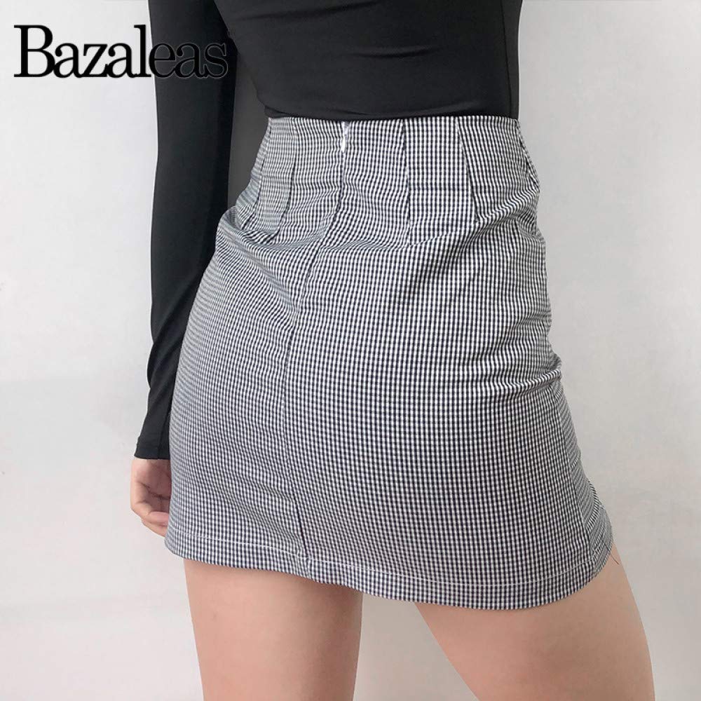 Falda Mujer Mini,Falda Acampanada De Cintura Alta A Cuadros Gris Doble División Verano Lindo Dulce Lápiz Bodycon Falda Corta Con Cremallera Para Niñas Damas En La Playa Fecha De Vacaciones Fiesta