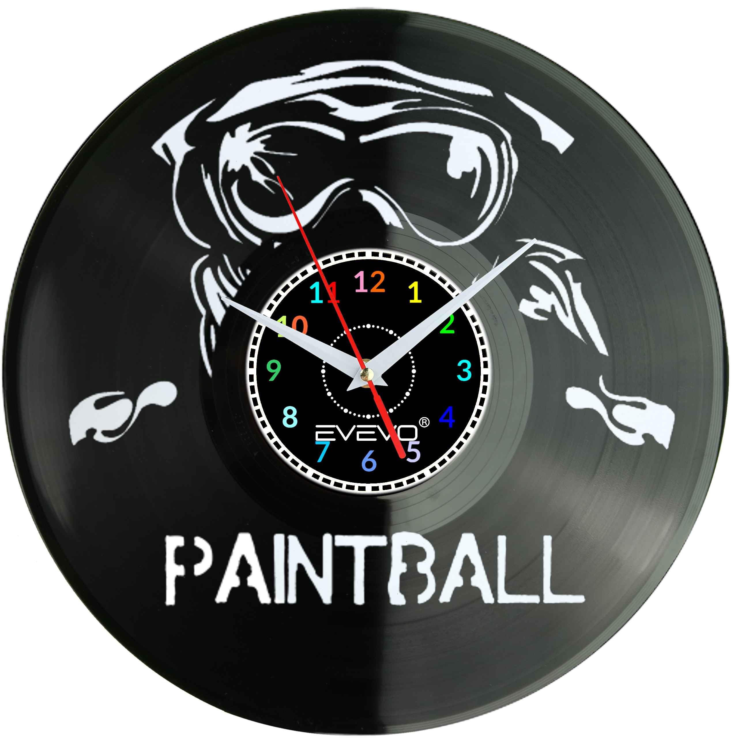 PAINTBALL STRZELANKA ZEGAR ŚCIENNY FLUORESCENCYJNE TŁO PŁYTA WINYLOWA PREZENT UPOMINEK URODZINY GIFT EVEVO F0024