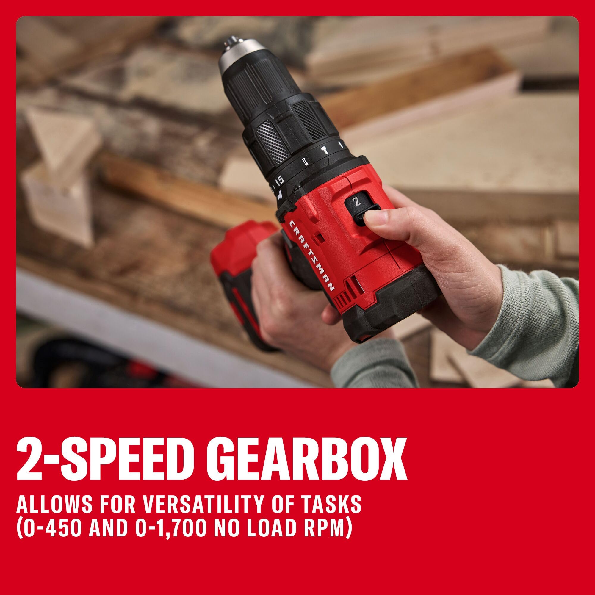 CRAFTSMAN Trapano a percussione senza fili, 20 V, max 1/2, include batteria (2 Ah), caricatore e punta doppia, trapano a percussione a velocità variabile con luce LED (CMCD712D1)