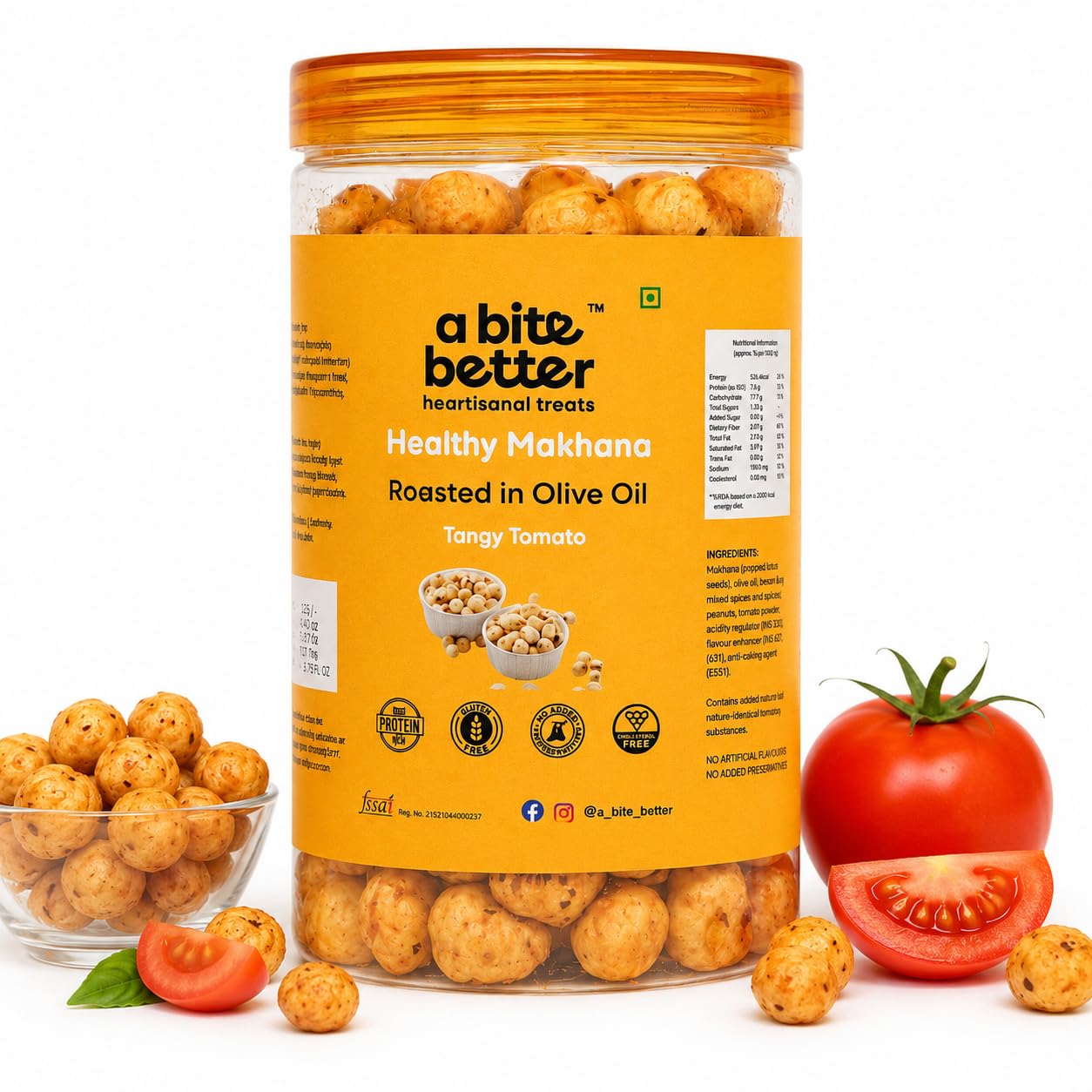 a bite better Roasted Makhana | Tangy Tomato Flavor | Healthy Fox Nuts Snack | Light & Crunchy | Gluten Free | High in Fiber | Anytime Guilt-Free Snacking | 85g