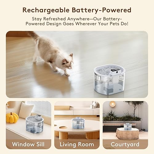 Miniatura 3 de Fuente de agua inalámbrica para gatos, dispensador automático de agua para gatos con sensor de movimiento, fuente de agua inalámbrica sin BPA para