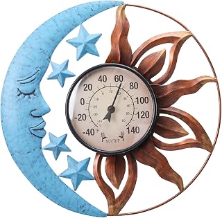 Indoor Outdoor Thermometer - Sun and Moon Wall Thermometer with Star, Outdoor Thermometers for Patio, Room, Greenhouse, Outside, Garden Decor