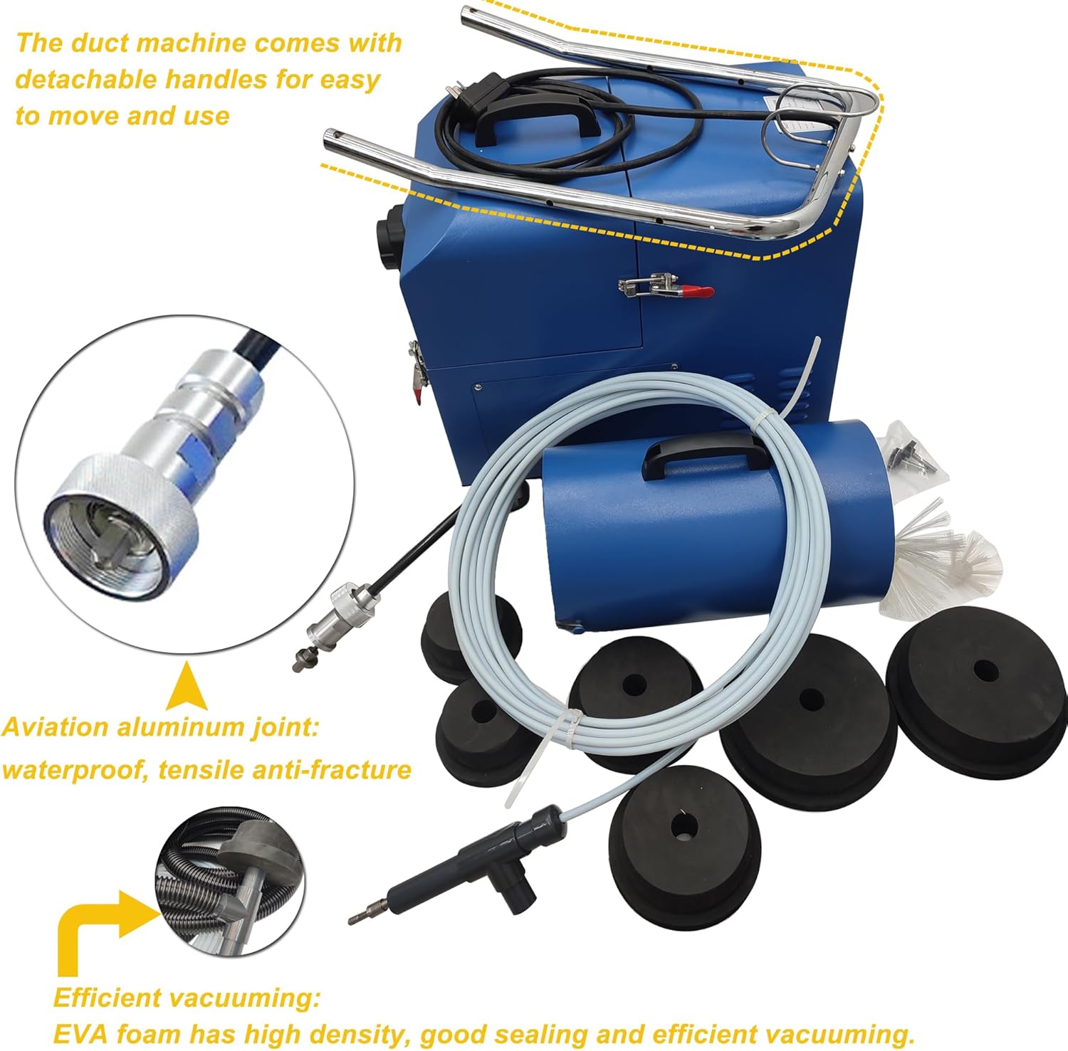 Air Pipe Cleaning Machine Fresh Air Duct Sweeping and Vacuum Suction Integrated Machine Pass Through Bend Pipe Cleaning Machine Ventilation Duct Cleaner 220V for Round and Square Pipes