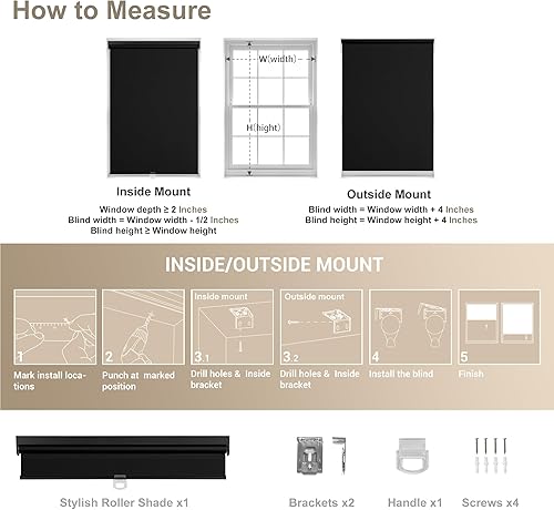 Miniatura 6 de Boolegon Persianas enrollables opacas sin cordón, con protección UV, aislamiento de calor de resorte, ahorro de energía, para oficina en casa,