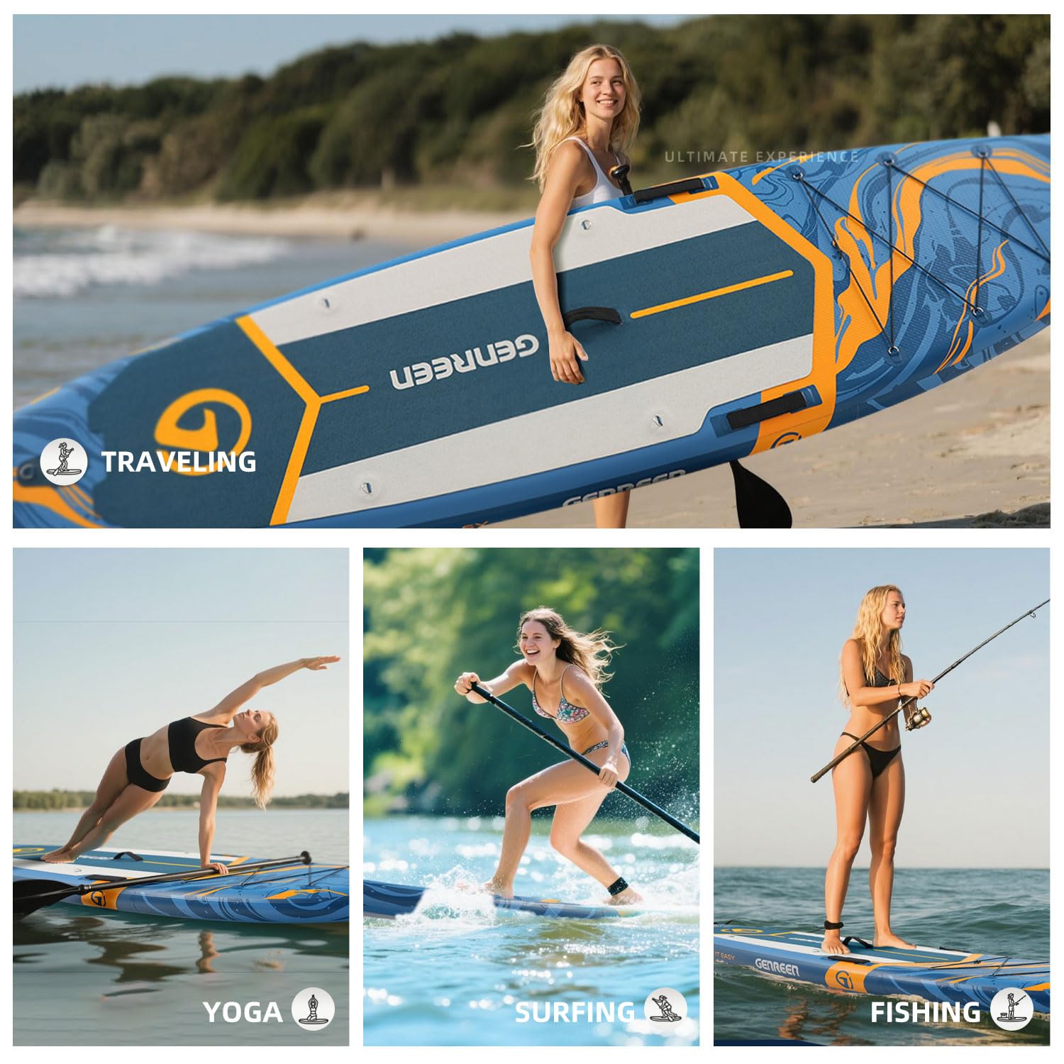 Tabla de surf de remo, tabla de remo inflable de 11 pies con accesorios de SUP, cubierta antideslizante, doble capa de PVC, patrón Monstera, tabla de paddle de 33 pulgadas extra ancha estable