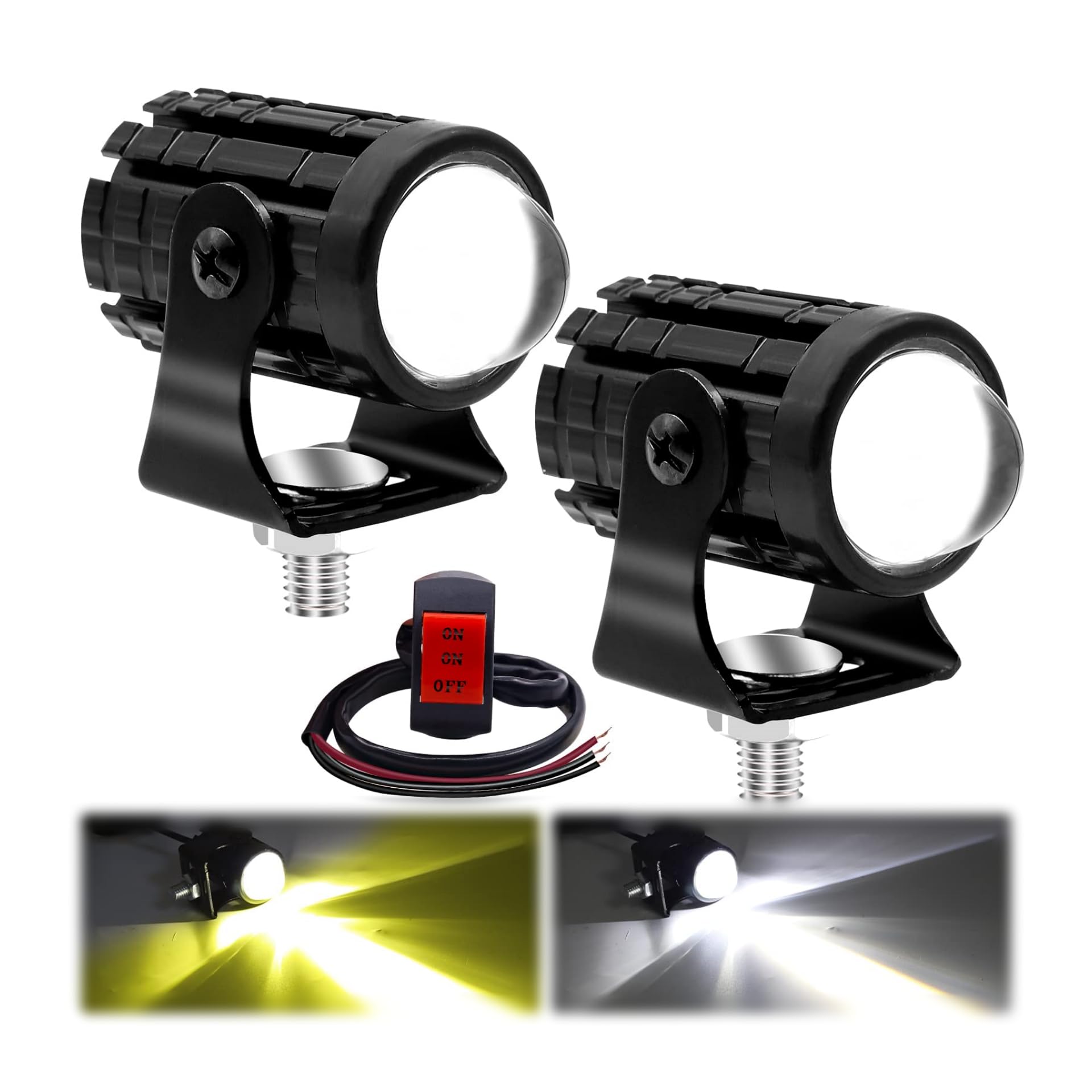 High Power 35W Mini LED Motorcycle Headlight Dual Color White Amber 8-80V Universal Fog Light IP67 Waterproof Projector Lens Driving Lamp Set of 1-image-25