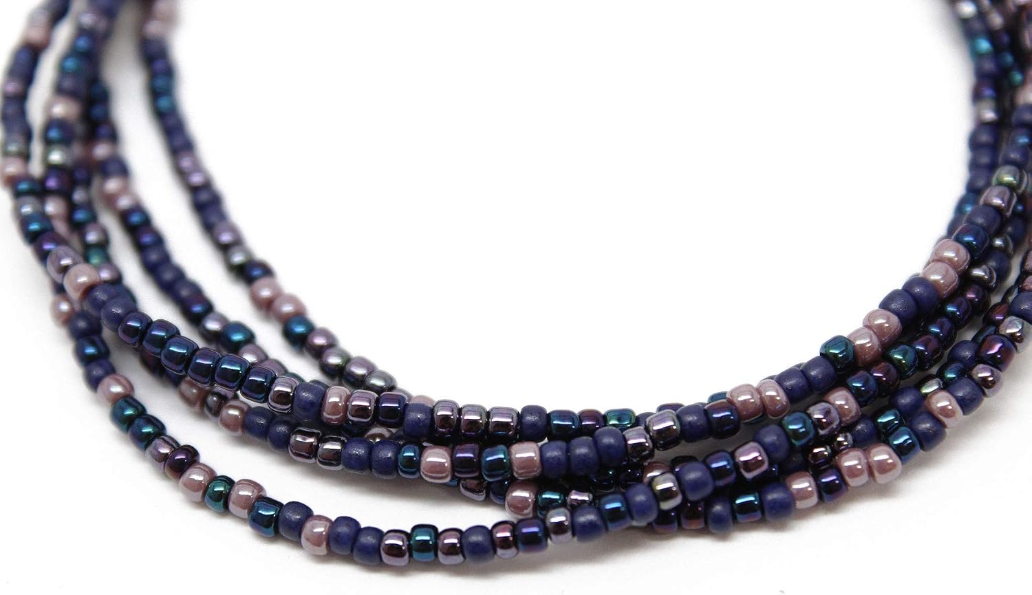 Handmade Iris Dark Blue Seed Bead Necklace, Thin 1.5mm Single Strand