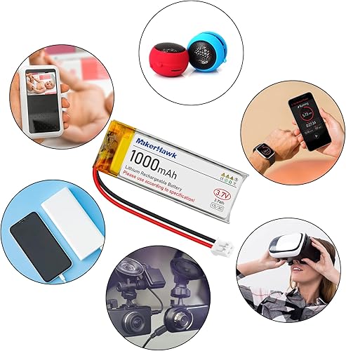 Miniatura 4 de MakerHawk Paquete de 4 baterías LiPo de 3.7 V 1000 mAh recargables 1S 3C 102050 baterías de polímero de litio con placa de protección doble,