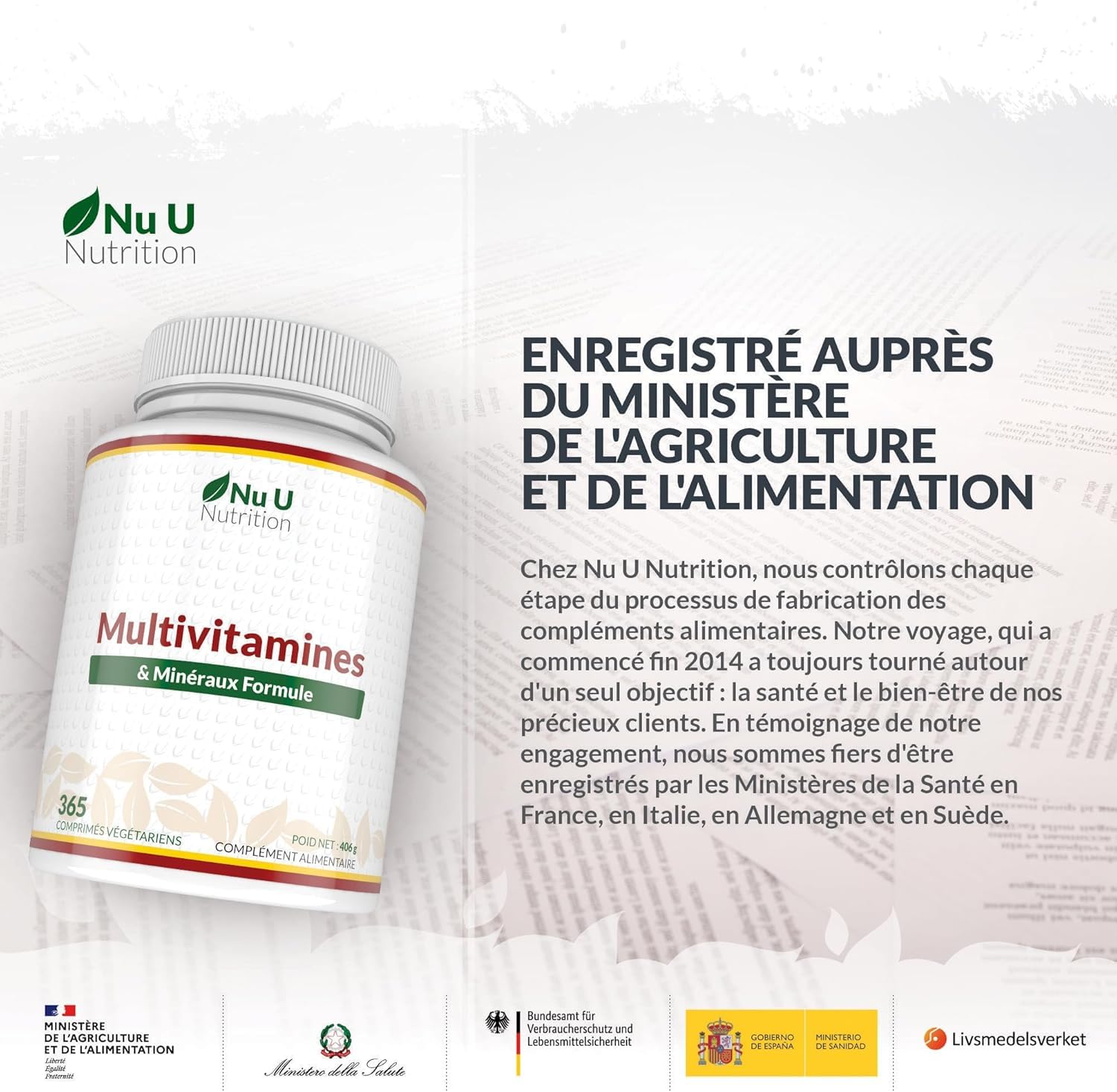 Multivitamines et Minéraux - 365 Comprimés (12 Mois) - 25 Nutriments dont Vit A B C D Fer Zinc Magnesium - Complément Alimentaire Homme et Femme - Vitamines, Minéraux et Compléments - Nu U Nutrition