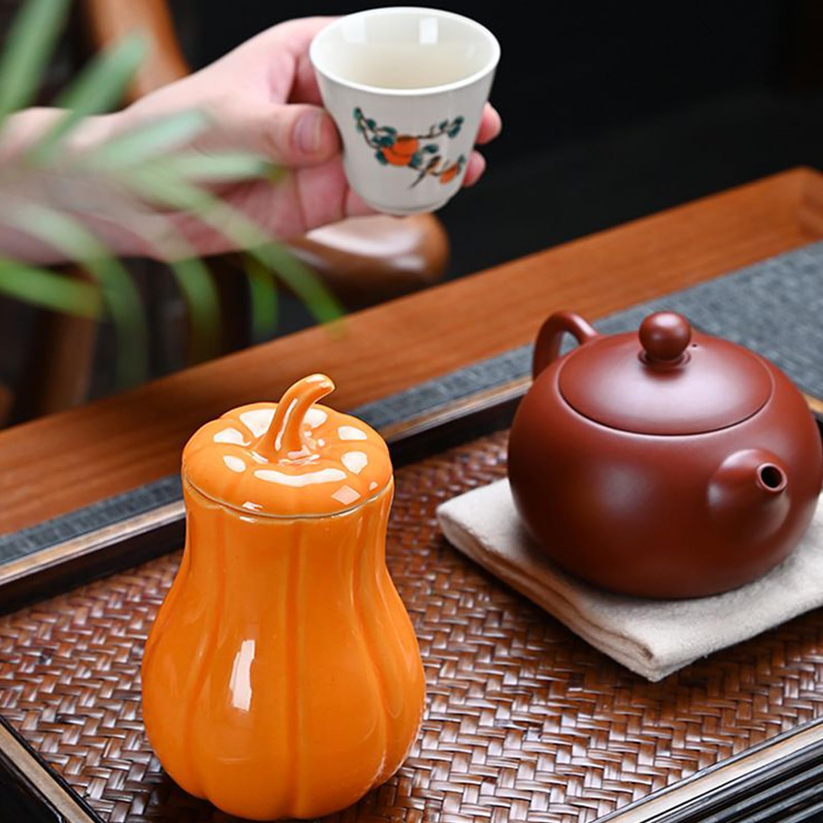 Pot à Bonbons En Céramique Citrouille Avec Couvercle - Déco Halloween Et Automne - Pour Thé, Épices, Rangement - 10