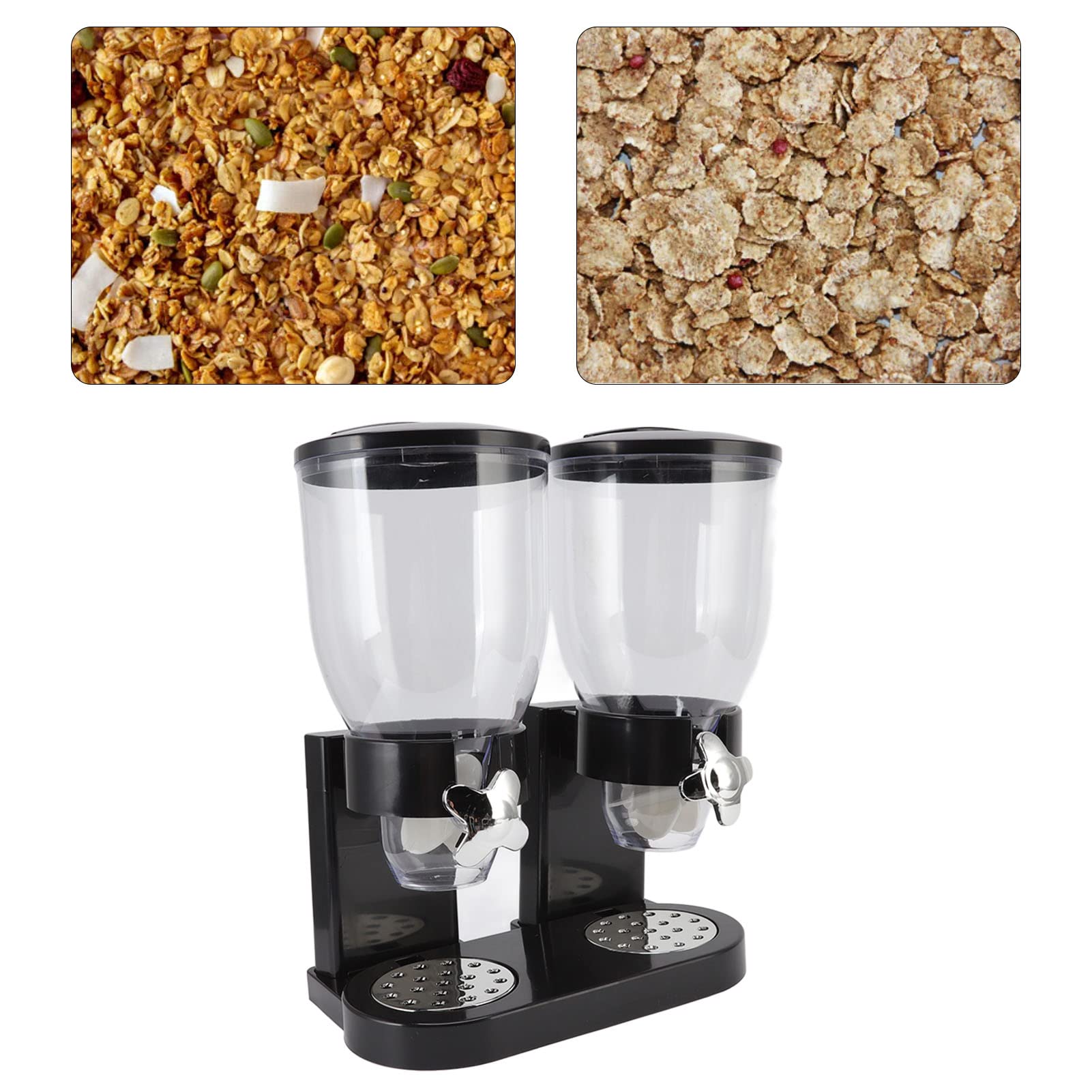 Dispensador de Cereales para Encimera, ABS, Dispensador de Alimentos Secos, 2 Botes, 7L, Control de Porciones Hermético, Almacenamiento para Familias de Despensa de Cocina (BLACK)