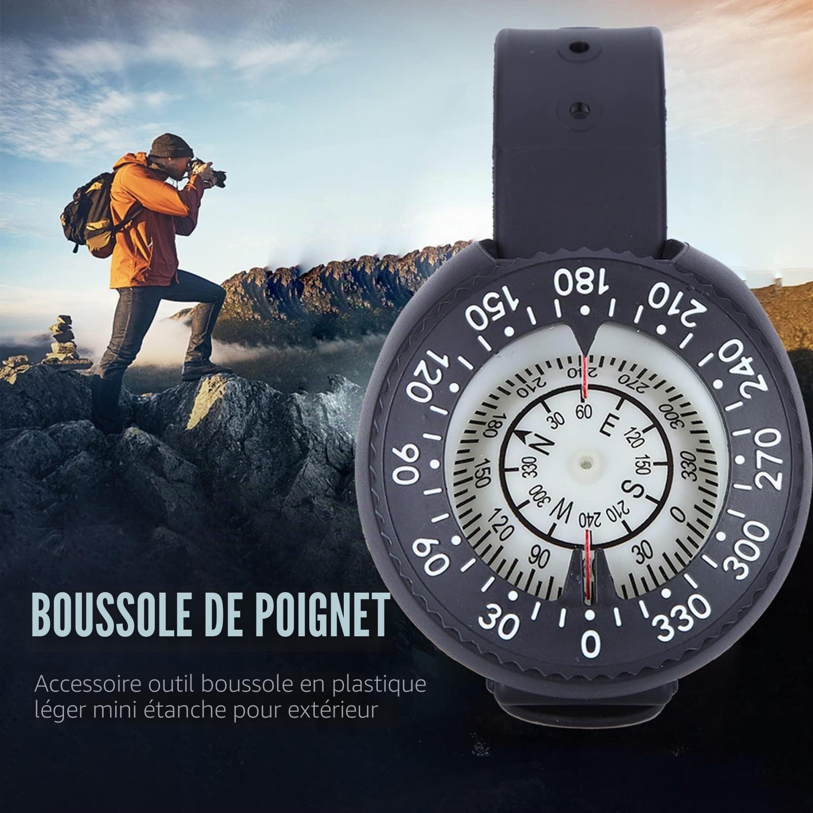 Ejoyous Mini Boussole de Plongée, Compas de Poignet en Plastique Léger Outil étanche Accessoire Montre de plongée Boussole Étanche pour Une Utilisation en Extérieur Randonneurs Plongeurs et Grimpeurs