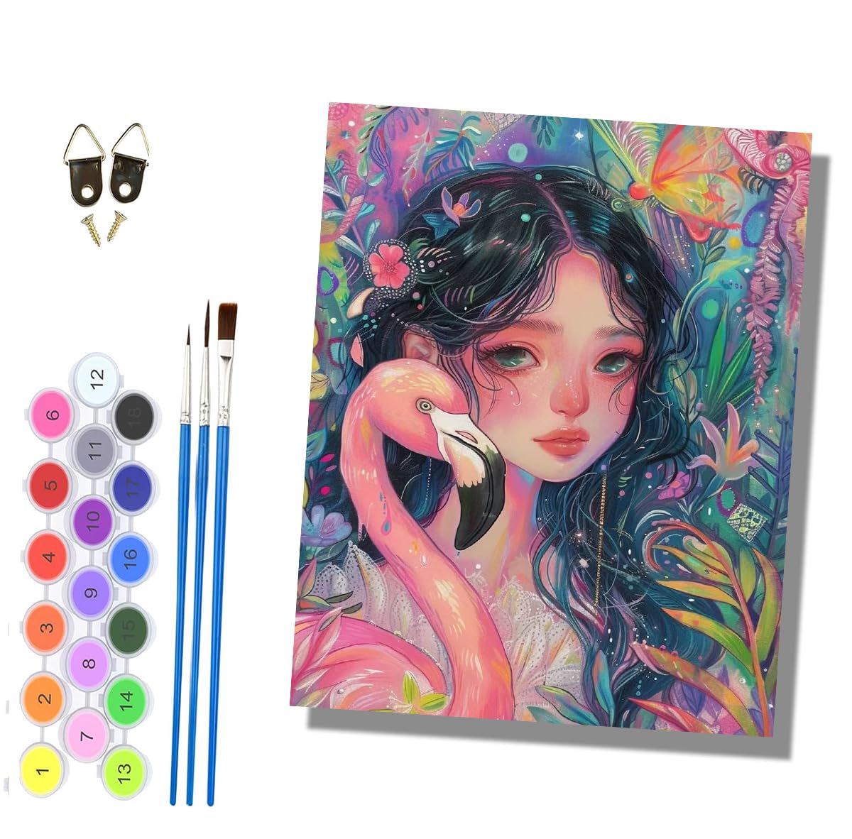 HONGPZH Paint by Numbers for Adults Painting by Numbers for Adults Canvas Kits Paint by Number Crafts Kits for Gift Home Decoration 16x20 inch Girl Flamingo