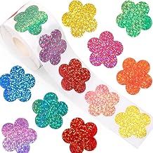 500Pcs Holographic Stickers for Kids 1in Laser Spring Flowers Waterproof Decals 6 Colors Flower Self-Adhesive Sticker Rolls for Back to School Classroom Reward Envelope Decorations