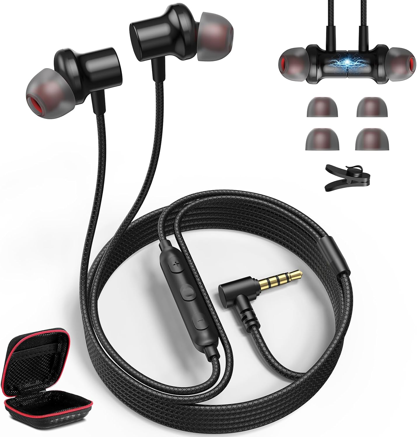 przewodowe słuchawki douszne z mikrofonem 3.5mm jack słuchawki do podróży samolotu redukcja szumów stereo hifi stereo regulacja głośności magnetyczne w uchu przewodowe słuchawki do laptopów PC przełącznik chromebook mp3 szkoła