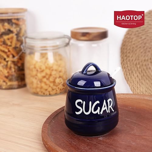 Vista 12 de HAOTOP Azucarero de porcelana con tapa y cuchara 12oz (beige)