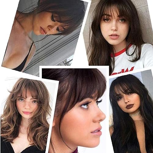 Miniatura 6 de Sinroy Flequillo con clip para mujeres y niñas, flequillo de cabello humano, flequillo con flequillo de sien, flequillo plano, flequillo ordenado,