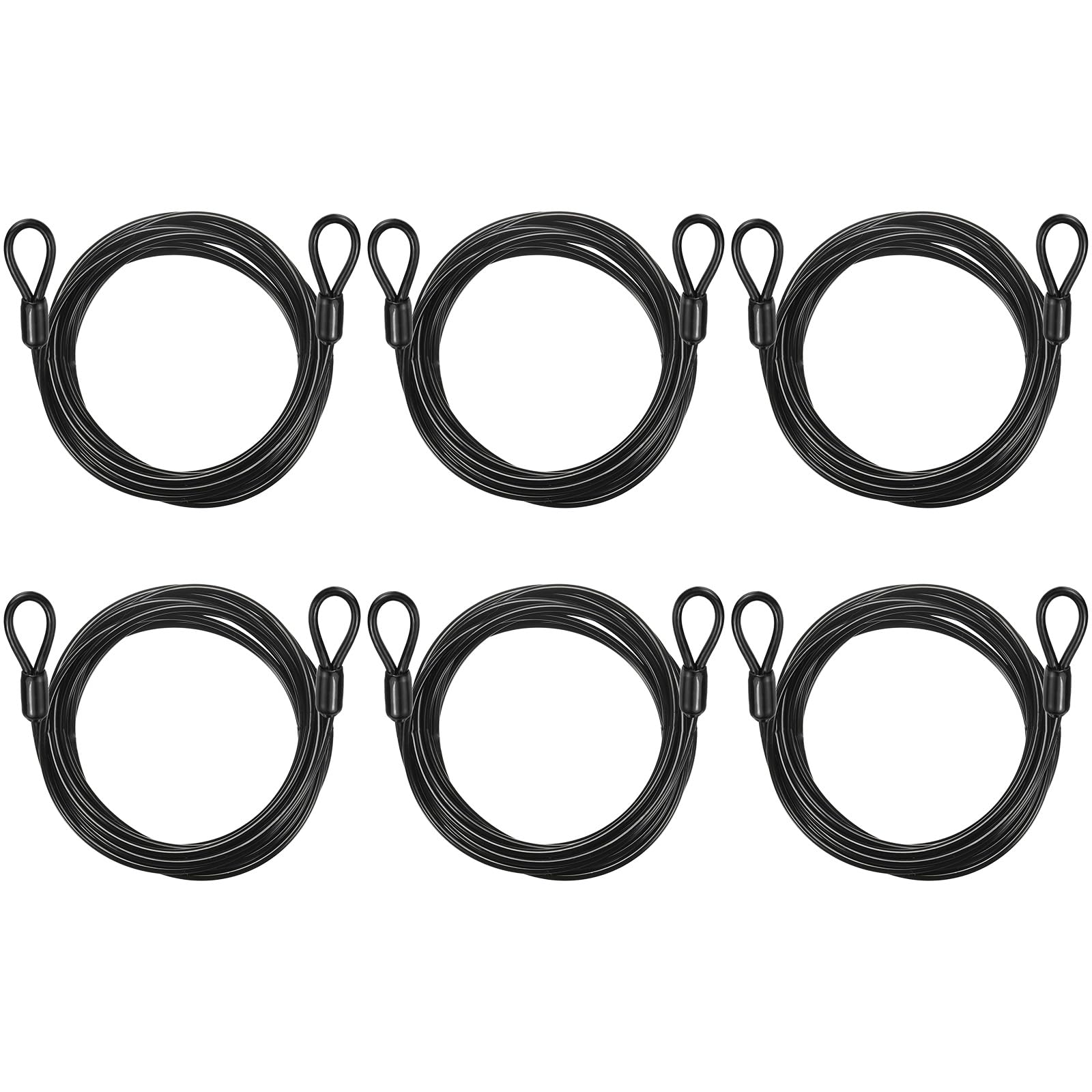 PATIKIL Security Cable Lock (1/8" Dia 10.5ft 110lb Load Capacity, Black) (6 Pcs) Vinyl Coated Stainless Steel Double Loops Flexible Wire Rope Safety Cable Luggage Lock Suit for - Outdoor